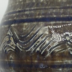 Art Pottery Goblet Hand Crafted Collectible Stoneware Wave Design Blue Accents