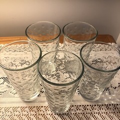 Libby Awa Glasses Dot Pattern Optic 6″ Tumblers Dimple Tea Water Lot of (5)