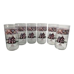 6 MCM Libbey Home Sweet Home Tumblers Country Farm House Glasses NO Cracks Chips