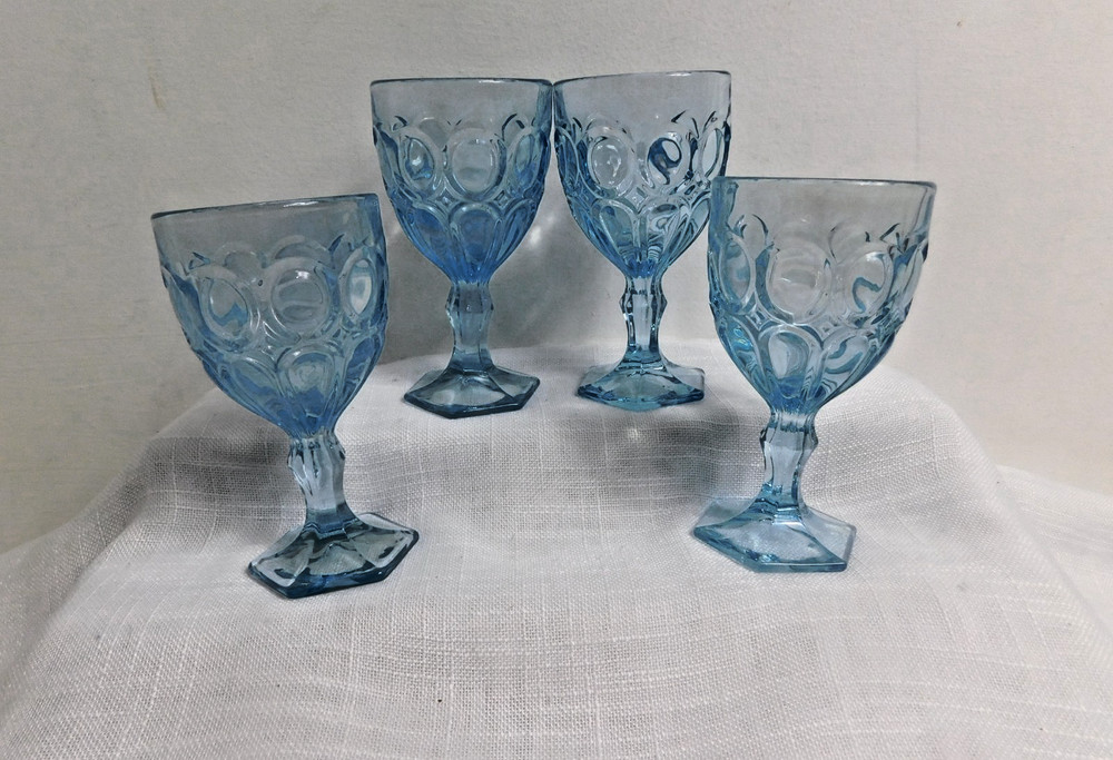 i7 – Fostoria Glass Co. USA Moonstone Lt. Blue Wine Glasses Lot of 4