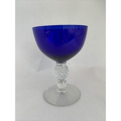 VINTAGE MORGANTOWN GLASS GOLF BALL COBALT RITZ BLUE STEM LIQUOR COCKTAIL