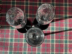 Set of 3 Vintage Luminarc Black Stemmed Swirled Ribbed Champagne Flutes READ