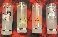Vintage MCM Libbey Glass Frosted Carousel Merry-Go-Round 7 in Tumbler Set Of 4
