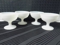4 Hazel Atlas Moderntone White Platonite Stemmed Sherbets 3″