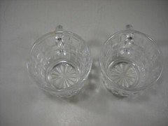 Vintage Clear Glass Punch Bowl Footed Glasses Handle Cube Block Pattern Set of 7