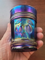 WOW ELECTRIC Blue Northwood Carnival Glass Peach Pattern Tumbler