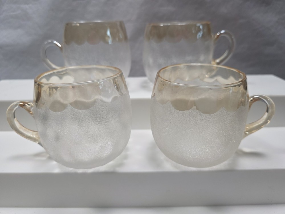 New England Glass Co Pomona First Grind Amber Topaz 2 1/2″ (4) Punch Cups 1885