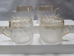 New England Glass Co Pomona First Grind Amber Topaz 2 1/2″ (4) Punch Cups 1885