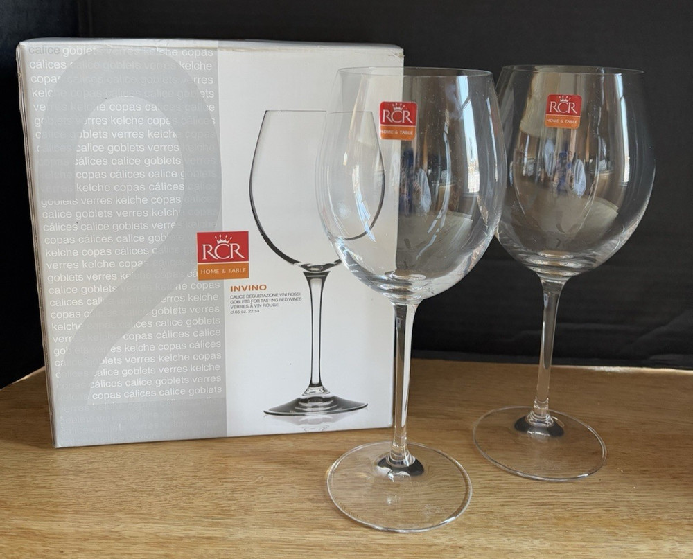 2 RCR Wine Glasses CRYSTAL Goblets Home & Table ‘Invino’ Italy NEW 22 3/4 oz