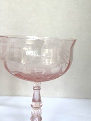 3 Pink Tiffin Fontaine Etched Champagne Glasses – Tall Sherbets Glass With Birds