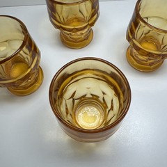 Set of 4 Vintage Anchor Hocking Georgian Amber Honeycomb Glass Tumblers MCM
