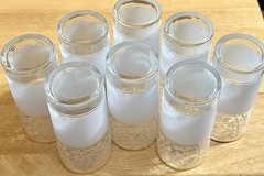 Vintage MCM Libbey Frosted White Filigree Scrolled Glasses Gold Rim Set Of 8 EUC