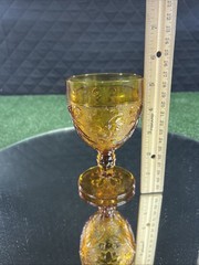 Vintage Indiana Glass Amber Tiara Sandwich Pattern Goblet 4.25 in