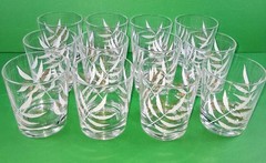 Vintage Set 12 Libbey Glass Black Ash Rocks Old Fashioned Barware Glasses Leaves