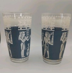 Vintage Mid-Century Modern Hazel Atlas Wedgwood Blue Egyptian Tumblers (Set…