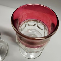 Tiffin Franciscan Cranberry Thumbprint King’s Crown Vintage Glass Goblets Set