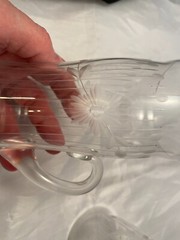 Antique Farm Estate Hand Blown Glass Etched Flowers Two Mugs Whimsy 4.75 Inches