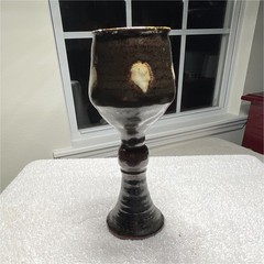 Handmade Pottery Ceramic Goblet Cup, Brown & Gray Glaze, Unisex Adults