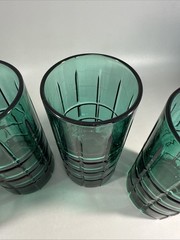 Vintage Anchor Hocking Tartan Plaid Emerald Green 16 Oz. Glass Tumblers Set Of 4