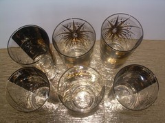 6 Fred Press Atomic Celestial HIGHBALL Glasses Black Gold MCM~FAB