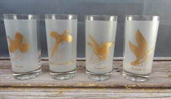 Vintage Federal Glassware Sportsman Set Of 4 Highball Game Birds Frosted Barware