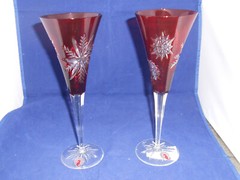 WATERFORD CASED CRYSTAL SNOW CRYSTALS RUBY FLUTES – SET OF 2 – NEW IN BOX