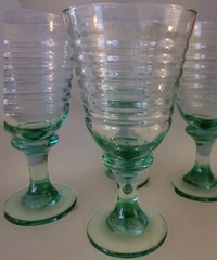 Libbey~Set of 4 Vintage Sirrus Spanish Green Glass Water Goblets Ribbed!