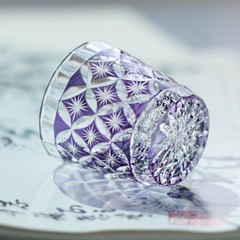 Purple Hand Cut Stars Pattern Edo Kiriko Style Shot Glass For Soju/Liquor 1oz