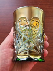 Pretty Green Northwood Carnival Glass Wishbone Pattern Tumbler