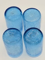 Handblown Blue Crackle Glass Tumblers Set of 4 Small Art Glass Juice Glasses