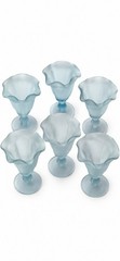 Vintage Blue Frosted Glass Dessert Goblets Set of 6 Parfait Sundae Sherbet Cups