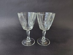 Pair Vintage French Crystal Clear Glass Water Goblet 100ml Stemware Signed 5″