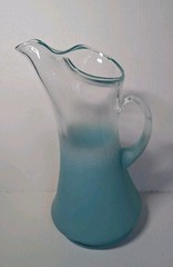 Vintage Blendo Aqua Turquoise Frosted Hourglass Pitcher Slanted Lip WV Glass MCM