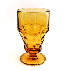 Anchor Hocking Georgian Glass Paneled Goblet Footed Tumbler Amber Gold 5.5″