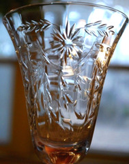 SENECA Antique Set 4 ETCHED CRYSTAL WATER GOBLET GLASSES Hand Blown OPTIC Floral