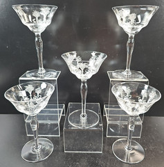 5 Morgantown Mayfair Liquor Cocktail Set Vintage Clear Floral Etched Depression