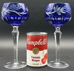 Nachtmann Traube Grape Cobalt Blue Cut Clear Crystal Wine Glass Goblet Pair A
