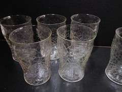 Atg L.E. Smith Depression Glass 6 Cracky Tumblers Halloween Spiderweb Ice