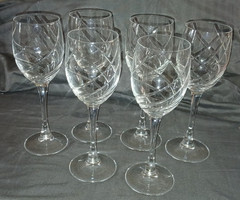 Cristal D’Arques-Durand Junon Pattern Wine Glasses / Cut Swirl / Set of 6