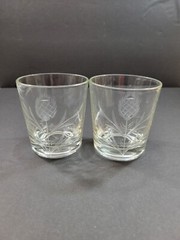 Set of 2 Vintage Scottish Thistle Etched Glass Tumbler Glasses Clear