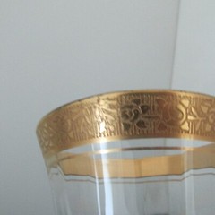 Stunning Tiffin WATER GOBLET MINTON CLEAR STEM OPTIC Decorative Gold Rimmed