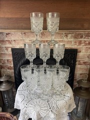 12 Anchor Hocking Wexford Water Goblets Set Vintage Clear Cut Stemware Retro Lot