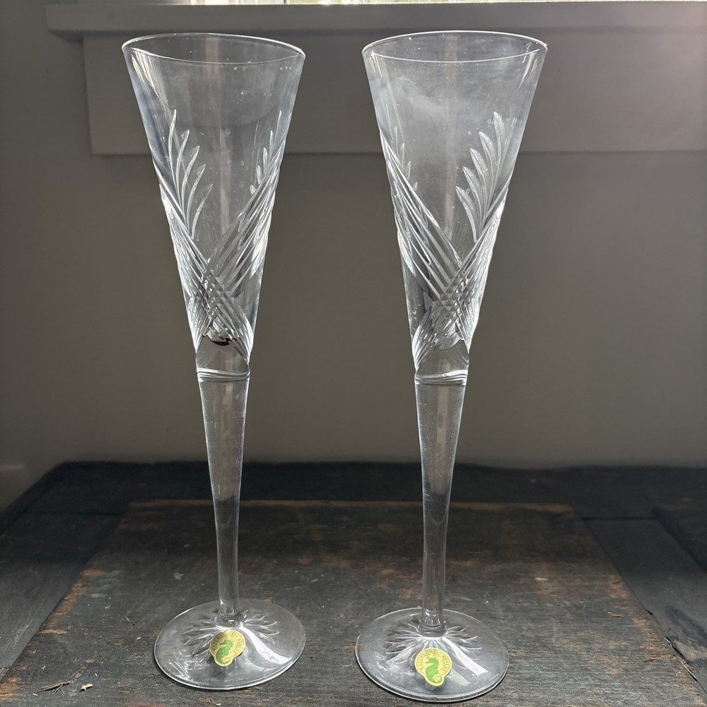 New Waterford Crystal 154225 Waterford Wishes Beginnings Flute Pair – Never Used