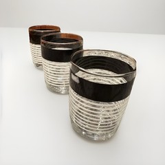 Vintage MCM design Libbey Black & White Stripe 3 Juice Highball glasses 3.5”