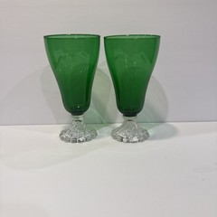 Vintage Anchor Hocking Forest Green Boopie Clear Swirled Foot Water/Tea