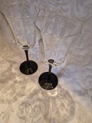 VTG Luminarc Arcoroc Black Stem Clear Glass Octime 8in Wine Goblets France Set/2