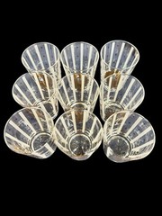 GAY FAD VINTAGE MCM DOUBLE OLD FASHIONED GLASSES GILT EAGLES W/ STRIPES SET OF 9