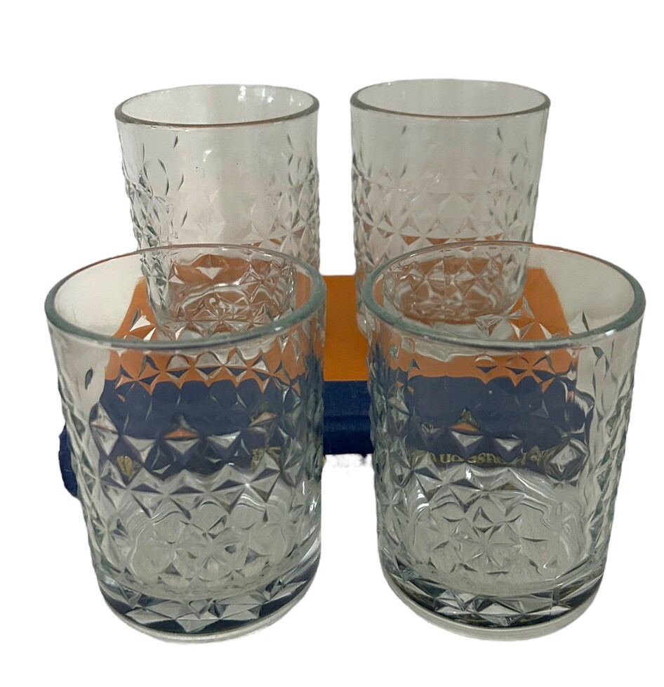 Lot Of 4 Vtg DIAMOND CUT WHISKEY ROCKS GLASS Low Ball Lorient Base Heavy Barware