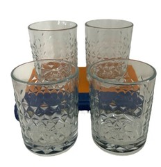 Lot Of 4 Vtg DIAMOND CUT WHISKEY ROCKS GLASS Low Ball Lorient Base Heavy Barware