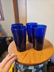 Set of 4 Libbey Teardrop Cobalt Blue Flat Tumblers 5-7/8” – 16 Oz Glasses